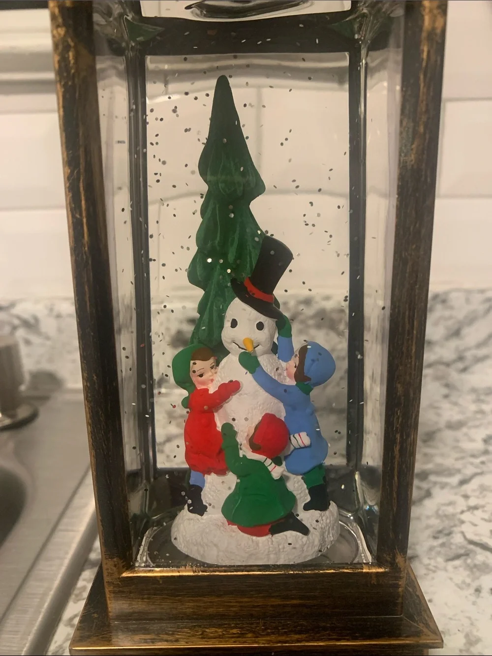 BRONZE LIGHT UP HOLIDAY SNOW LANTERN WITH GLITTER